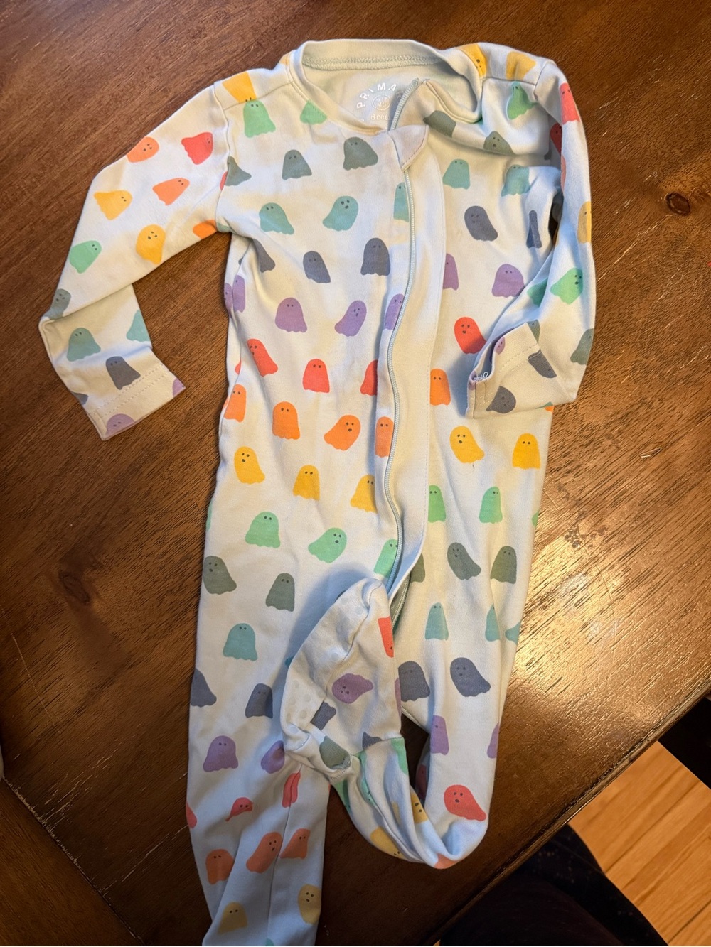 Primary footie pajamas rainbow ghost 9-12 months